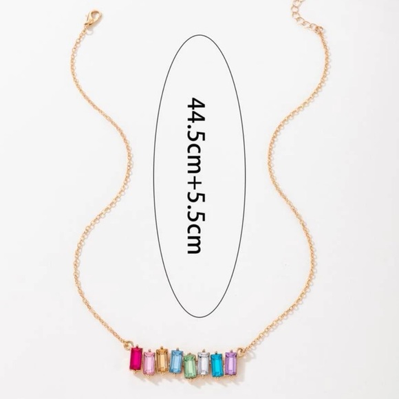 Rainbow Rhinestone Necklace Golden Chain - Picture 3 of 7